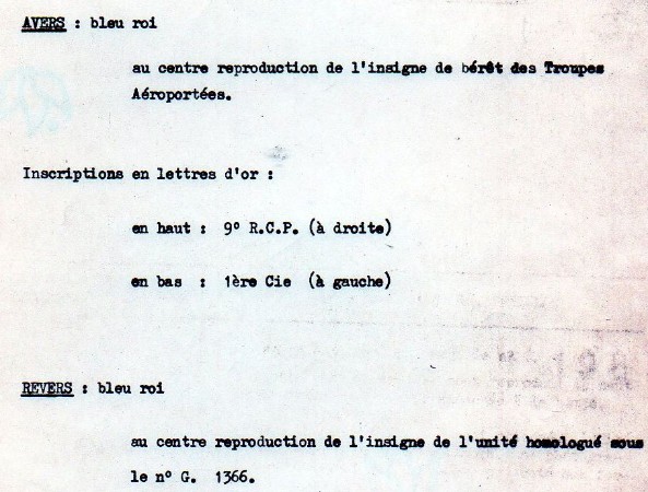 " Dossier d' homologation du Fanion de la 1° Compagnie sous le numéro G: 1982 "