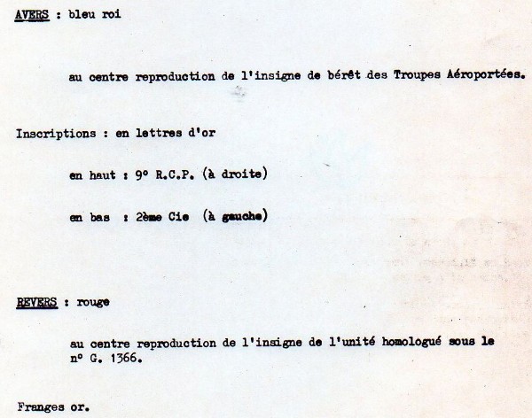 " Dossier d'homologation du Fanion de la 2° Compagnie sous le numero G:1983"  