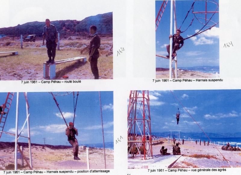  Souvenirs du Lieutenant Henri ROGER , en Base Arrière Régimentaire (BAR) sur l' aire d'instruction TAP: roulette – au moins le sable ne manque pas pour la réception -,harnais suspendu et banc